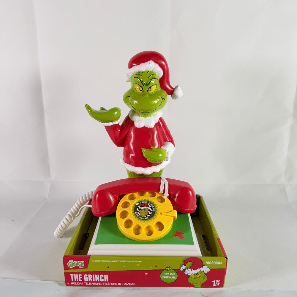 Dr. Seuss The Grinch Holiday Rotary Telephone Lights Phrases Gemmy Christmas New